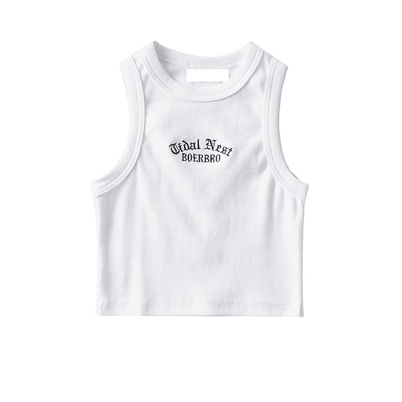 American Street Embroidered Letter Workwear Vest for Women, Slim Fit Inner Layering, Sleeveless Short Top for Sexys to Wear Outside
