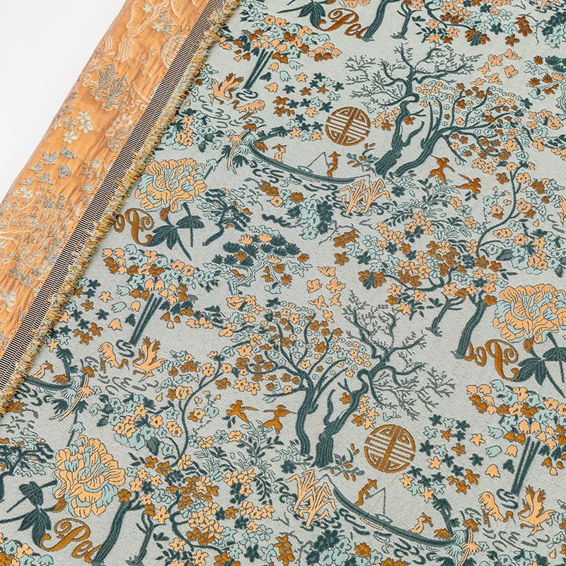 Picture of New Chinese Style Fabric Imitation Song Jacquard Fabric Wanshou Fu Fa Cai Tree Pattern Yarn-dyed Jacquard Fabric Cheongsam Tang Suit Fabric