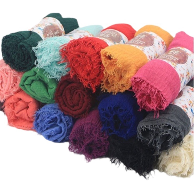 Solid Color Imitation Cotton and Linen Scarf Middle Eastern Turban Wrinkled Gauze Scarf Scarf Wholesale