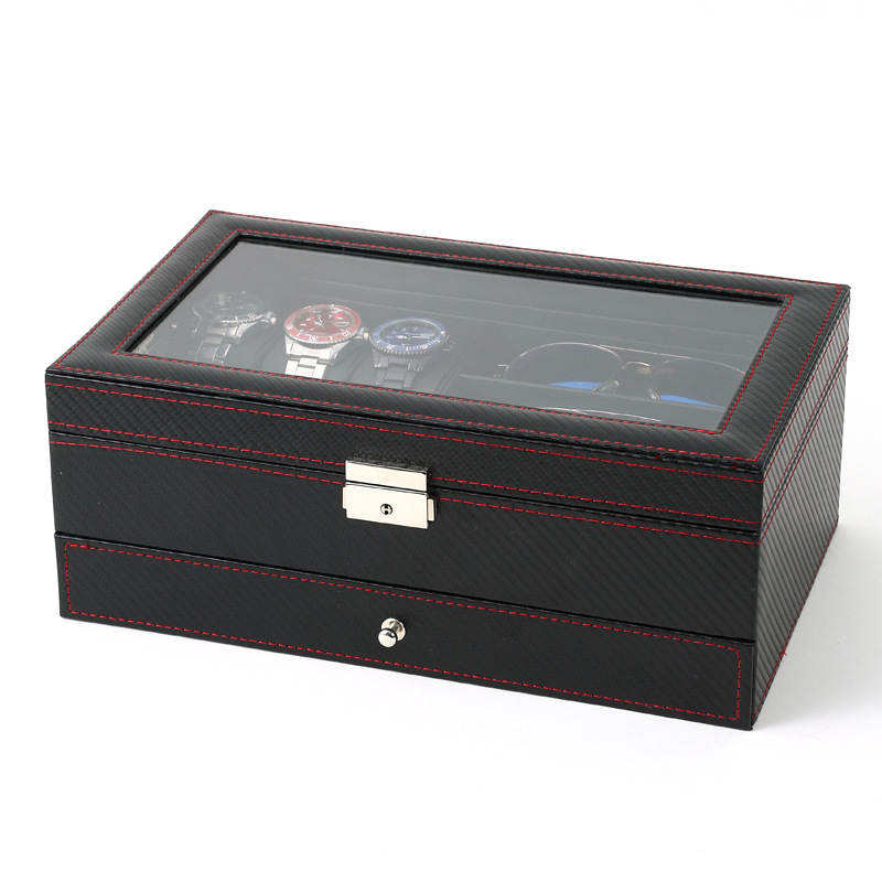 Picture of Pu Leather Carbon Fiber High-End Watch Storage Box with Transparent Window Watch Display Box Watch Glasses Packaging Box