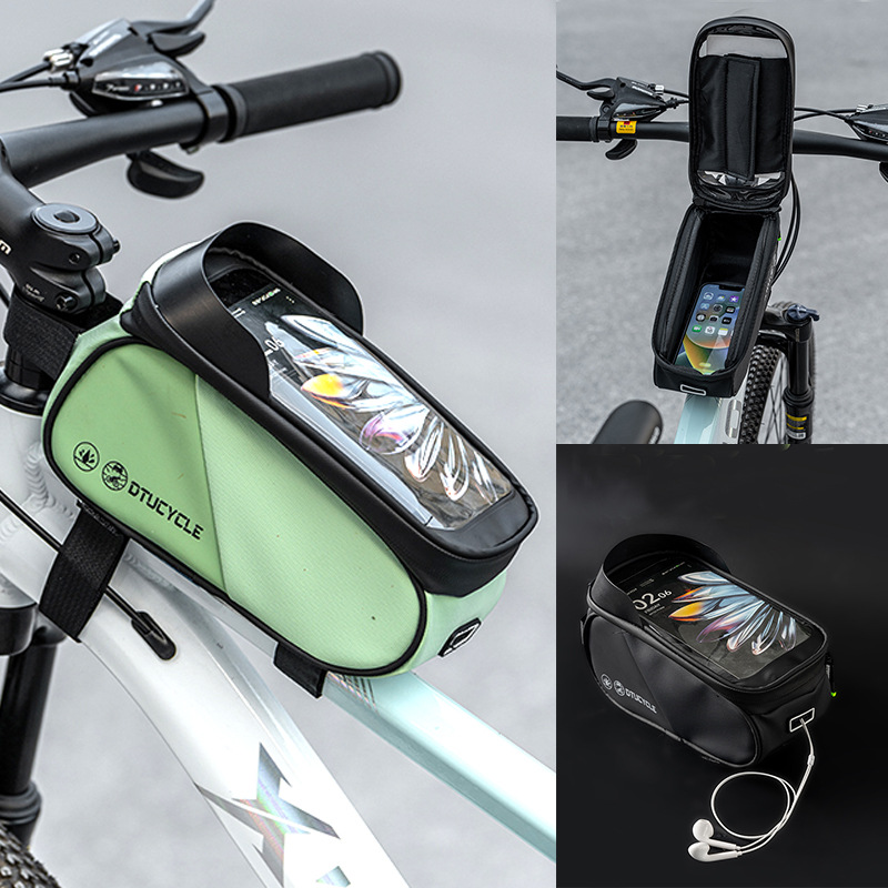 DTUCYCLE Bicycle Upper Tube Bag Double Color Waterproof Mobile Phone Touch Screen Front Beam Bag Saddle Bag Riding Storage Bag