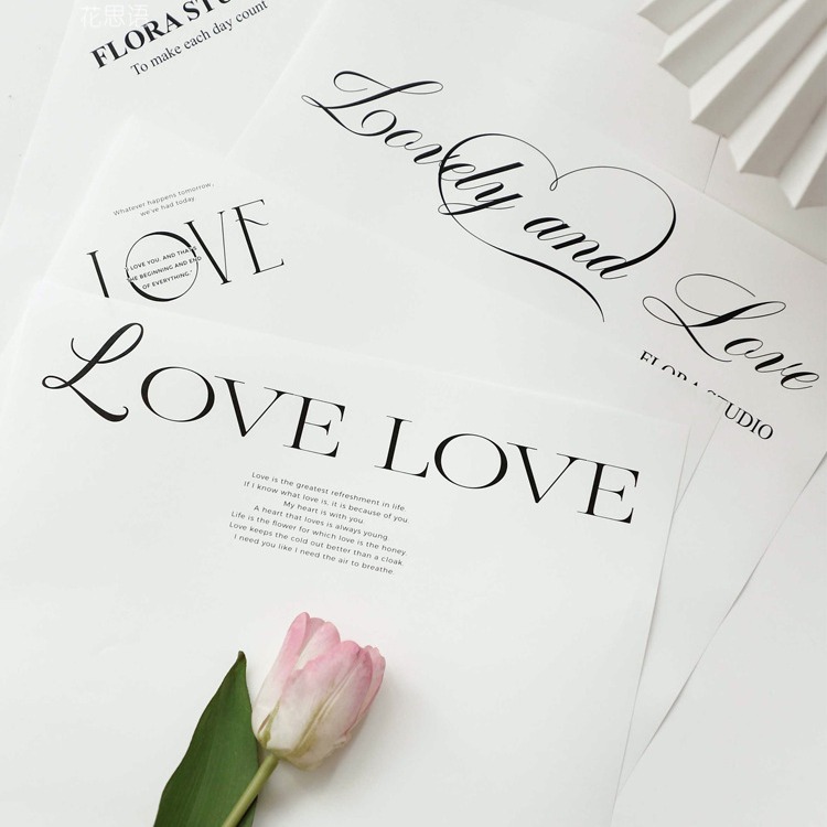 Fashion Internet Red Paper Simple English Letters Flower Bundle White Cowhide Wrapping Paper Flowers Floral Shop Material Materials