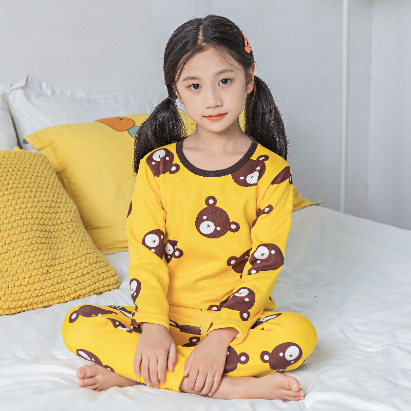 Picture of Children's thermal underwear children's clothing fleece-lined thickened suit boys' autumn clothes long pants girls' winter clothes bottoming two-piece suit fashion