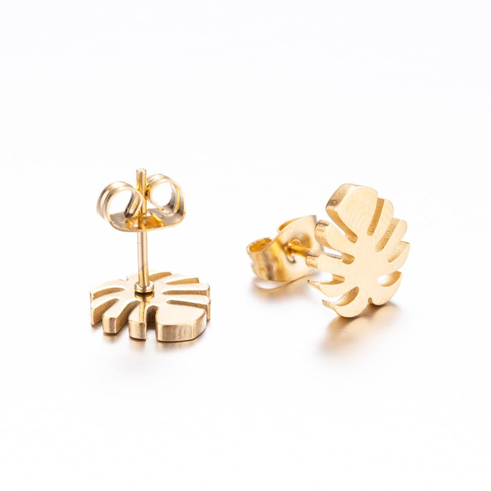 Picture of Leaf Earrings Korean Personality Elegant Coconut Earrings Stainless Steel Leaf Earrings Small and Exquisite All-match Ear and Bone Nails