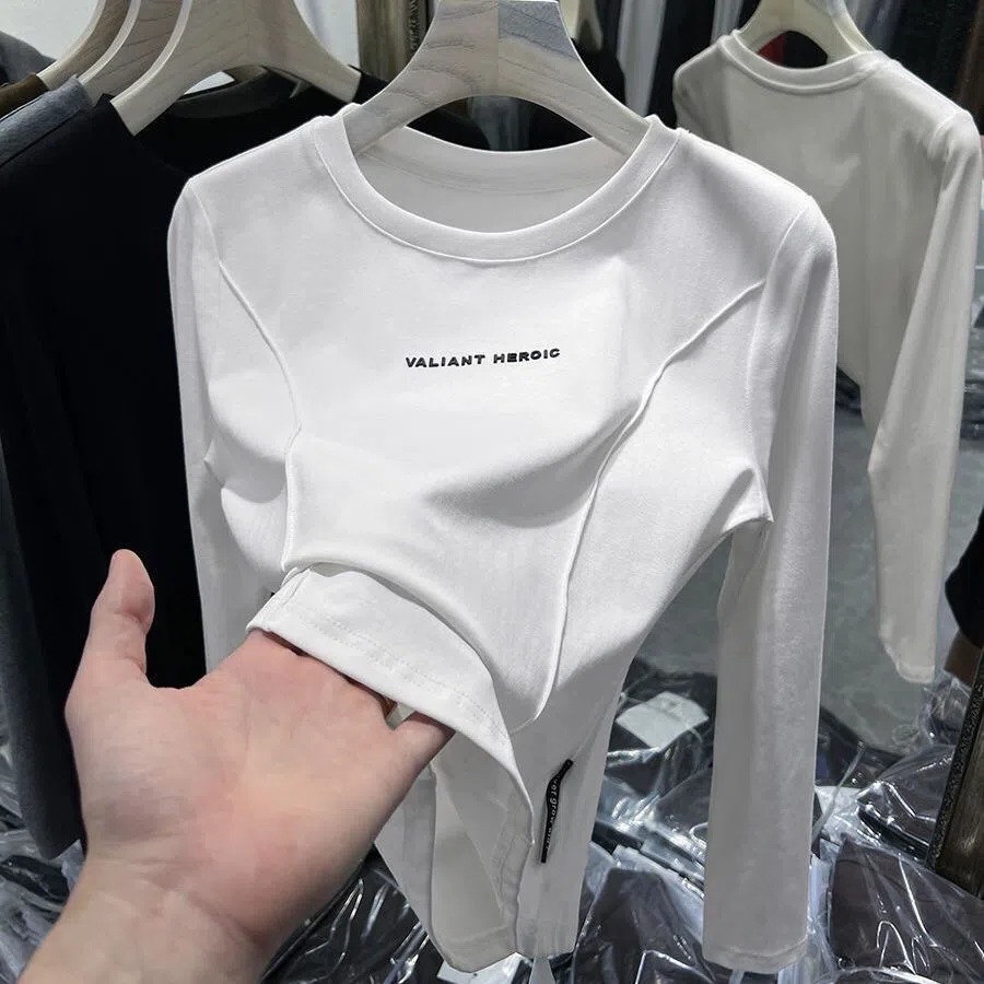 Autumn and winter new thickened double-sided velvet long-sleeved T-shirt with foreign-style niche base shirt warm white top trendy