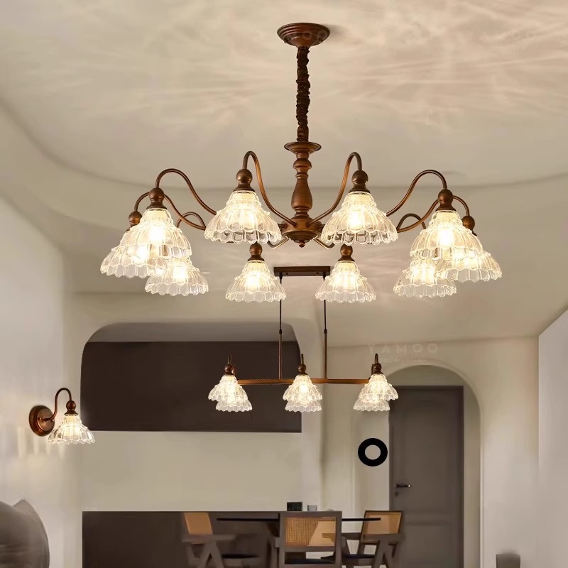 New French Style Living Room Chandelier Antique Bedroom Lamp American Style Retro Hall Lamp Hotel Dining Room Lamp Glass Chandelier