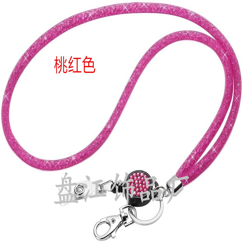 Cross-border retractable Crystal certificate hanging rope fishing net necklace hanging neck new mobile phone hanging rope with easy pull buckle spot
