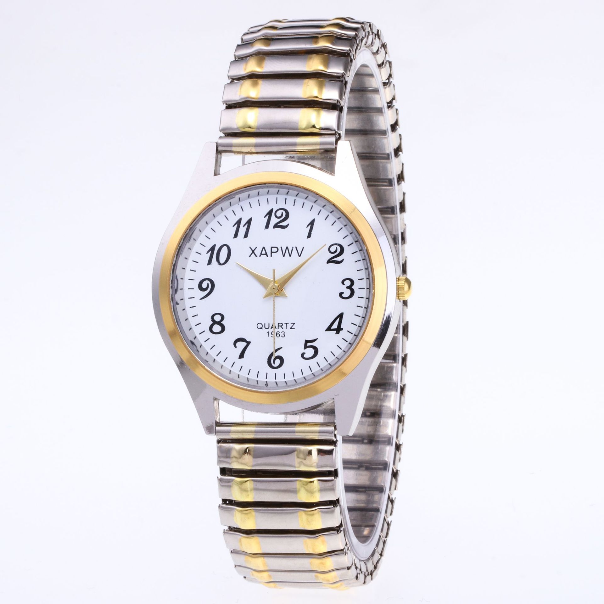 Picture of Middle-aged and elderly people's large dial pointer digital face men's watch women's elastic elastic band quartz couple fashion watch