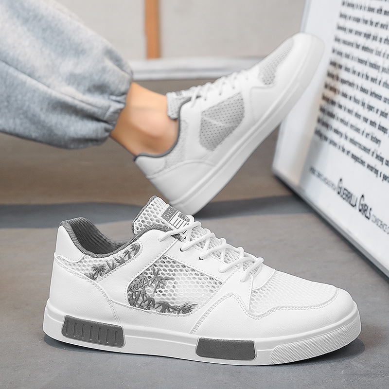 Men's Summer Breathable Thin Mesh Hollow Mesh Sports and Casual Shoes Lightweight White Sneakers Deodorant Mesh Shoes
