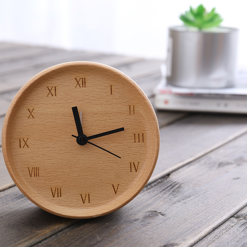 Picture of Beech Quiet Clock Solid Wood Watch Ornaments Living Room Modern Simple Log Cross-border Table Round Square