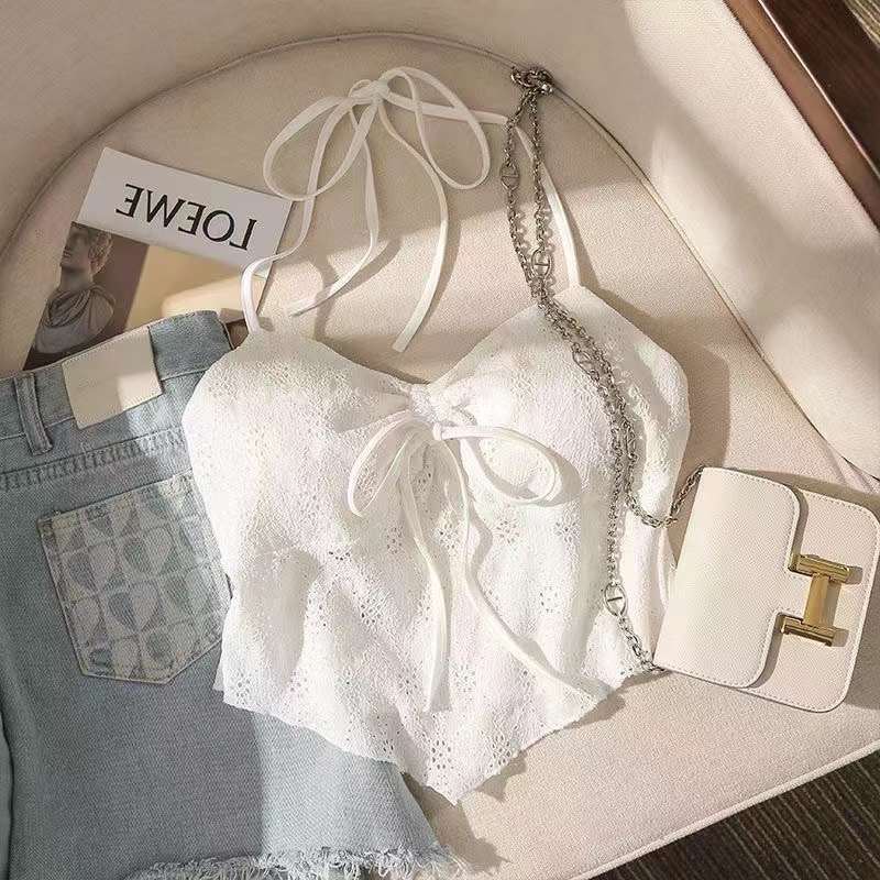 Pure Desire Sexy Lace Halter Neck Tie Strap Bow Design Hot Girl Strapless Tube Top with Breast Pad and Beautiful Back Top for Women