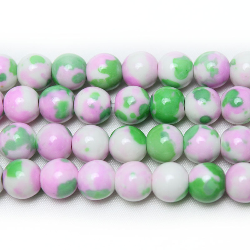 Picture of Pink Blue White rain colored stone round beads wholesale diy handmade beaded jewelry accessories woven material loose beads wholesale