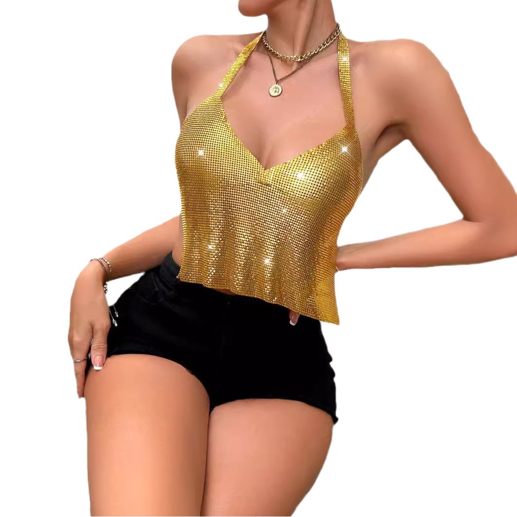 INS2024 Europe and the United States Amazon new hot sexy nightclub metal sequins chain hot girl vest H21919