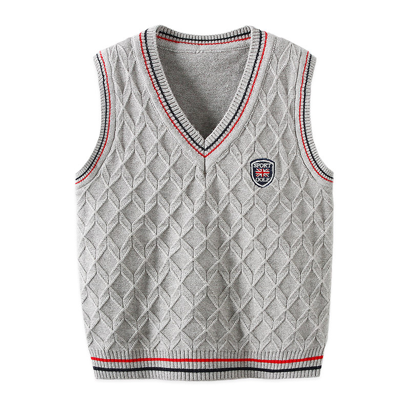 Picture of Children's Knitted Vest Autumn and Winter New Boys' Korean-style V-neck Waistcoat Baby Sleeveless Midi Coat