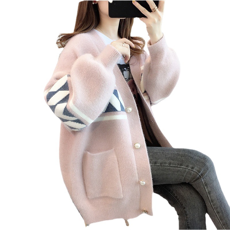 Women's mink velvet cardigan sweater foreign style early spring autumn 2024 new women's knitted coat loose top