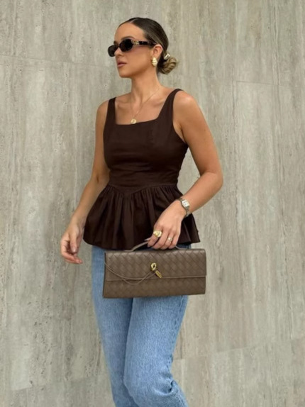 2025 New Summer Style European and American French Square Neck Sexy Slim Suspender Dress Sweet Chiffon Backless Suspender