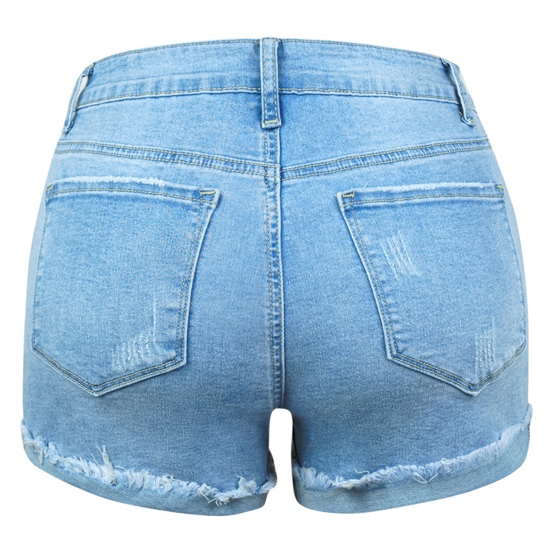 2023 New Cross-border European and American Summer Women's High Elastic Tight Mid-waist Shorts Ripped Jeans Women's Super Hot