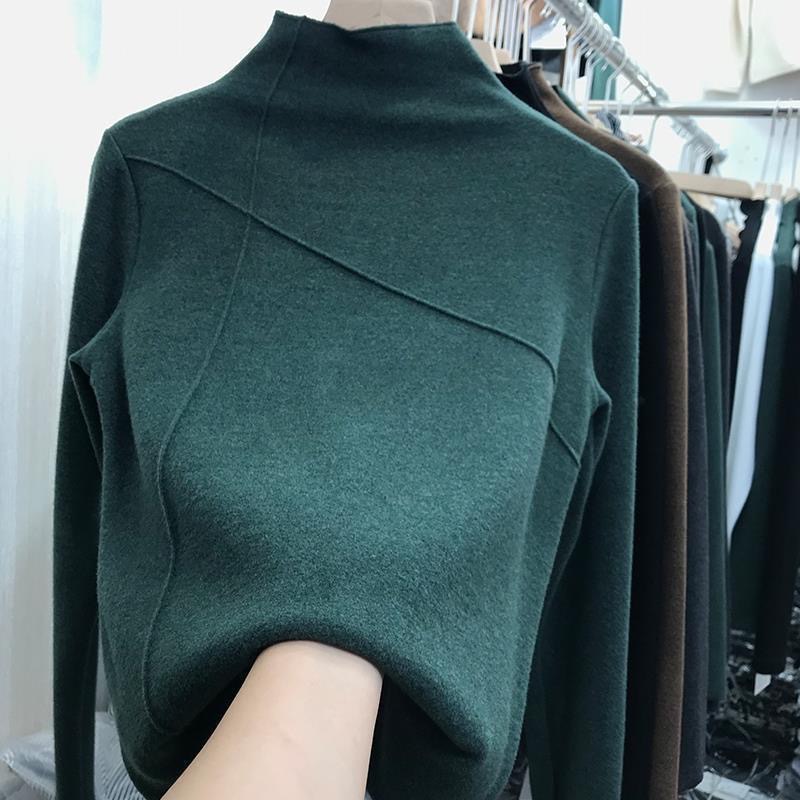 Cross-border Double-sided Velvet Base Shirt Women's Autumn and Winter 2022 Half-high Neck Micro-elastic Inner Embroidered Thickened Warm Clothes for Hair