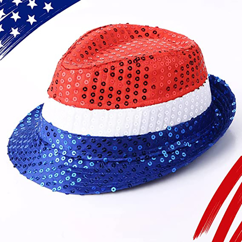 Picture of Cross Border US Independence Day Carnival Party Sequin Hat Beaded Tie Glasses Uncle Sam Hat Dress Up