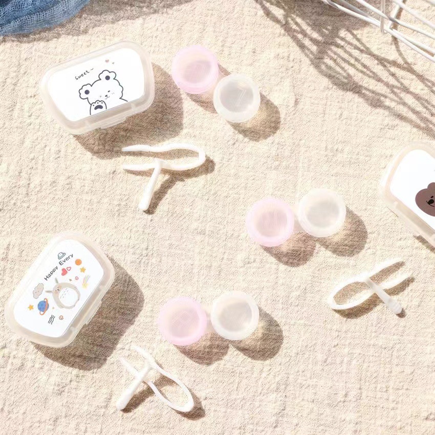 Picture of Ins Storage Mirror Cartoon Beautiful Pupil Box Contact Lens Simple Cute Mirror Box Portable Care Box Double Box
