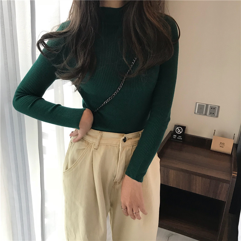 Picture of Sweater women's 2022 new autumn and winter long sleeve inner Slim Korean base shirt half high collar pullover sweater wholesale