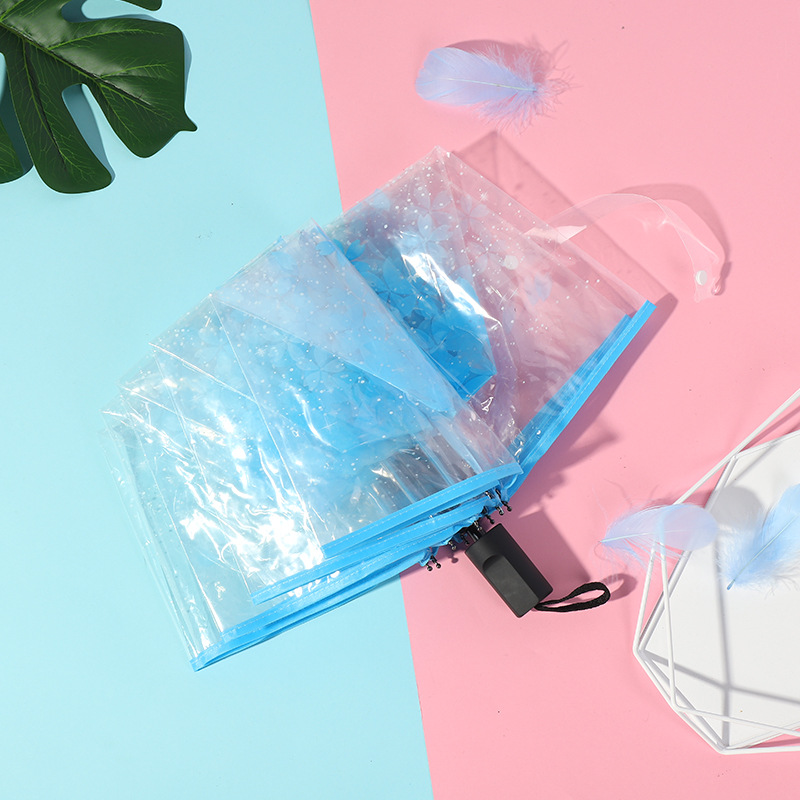 Picture of Fully Automatic Transparent Umbrella Folding 70% off Colorful Handle for Women, Logo Printable, White, Factory Direct Sales, Cross-Border Exclusive Supply