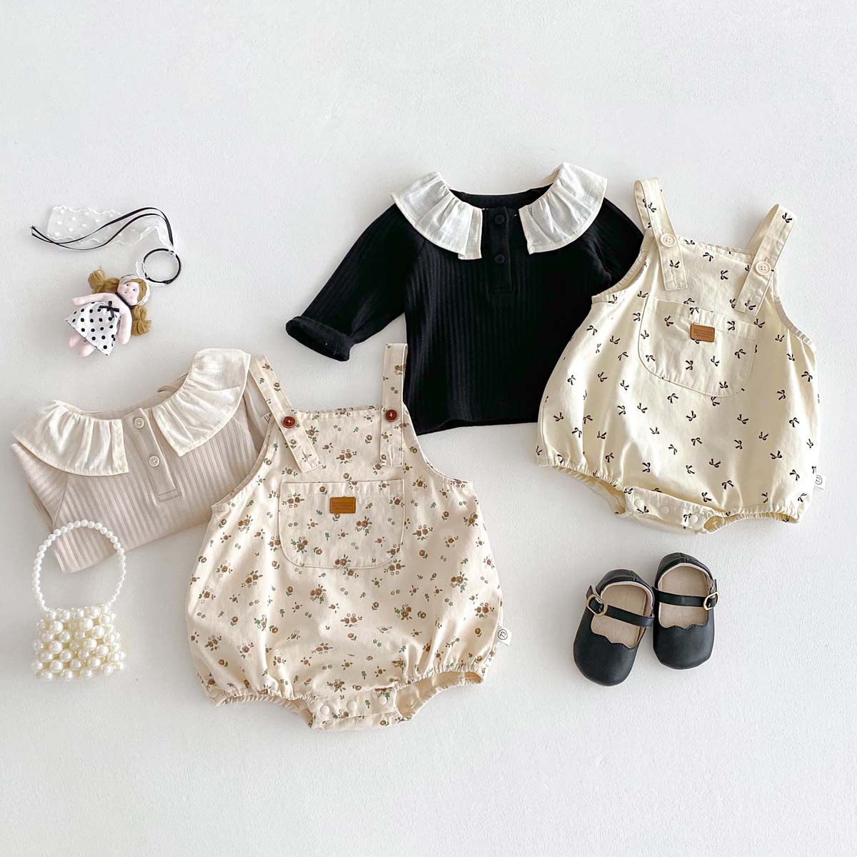 Picture of 2025 spring new baby printed strap jumpsuit for boys and girls baby cute sling full moon climbing suit