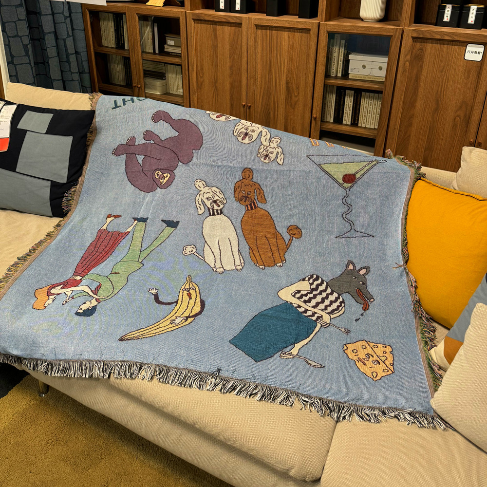 Picture of Niche Designer Cartoon Tassel Jacquard Blanket Sofa Tapestry Tapestry Decorative Blanket