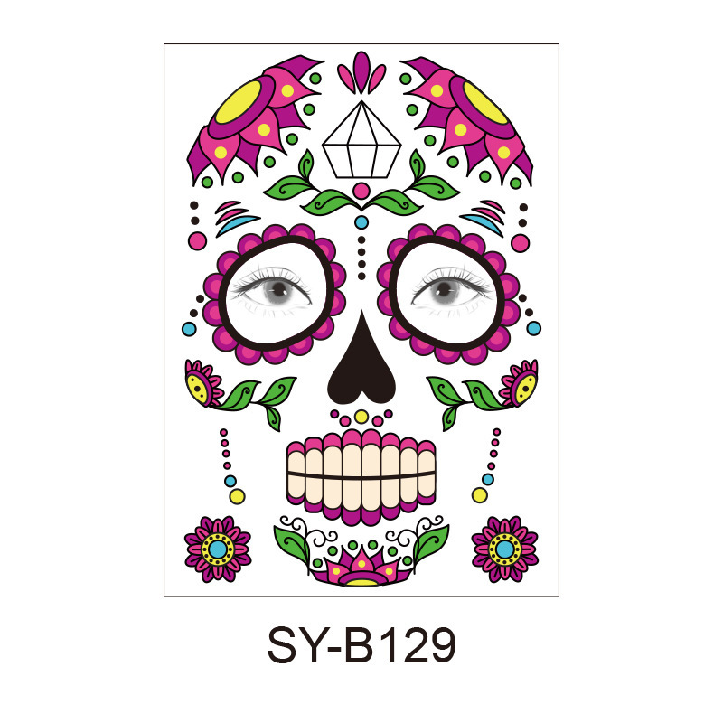 Picture of Cross-Border Waterproof and Sweat-Proof Day of the Dead Masquerade Funny Makeup Temporary Stickers Halloween Face Tattoo Stickers