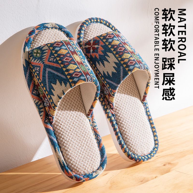 Linen Slippers Men's Spring and Summer Non-slip Indoor 2025 New Couple's Home Thick Bottom Mute Hospitality Slippers for Four Seasons Women