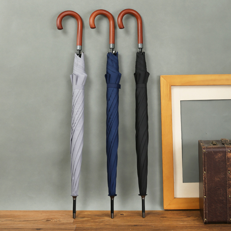 Picture of Solid wood curved handle 25 inch automatic business umbrella golf umbrella men's straight pole umbrella printed logo advertising umbrella
