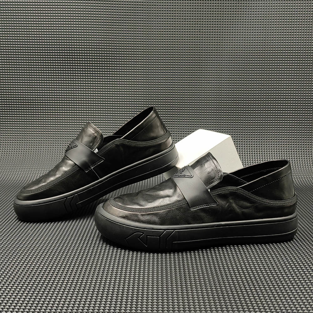 Men's Black first layer cowhide casual shoes trendy versatile European men's shoes slip-on Tods genuine leather trendy shoes