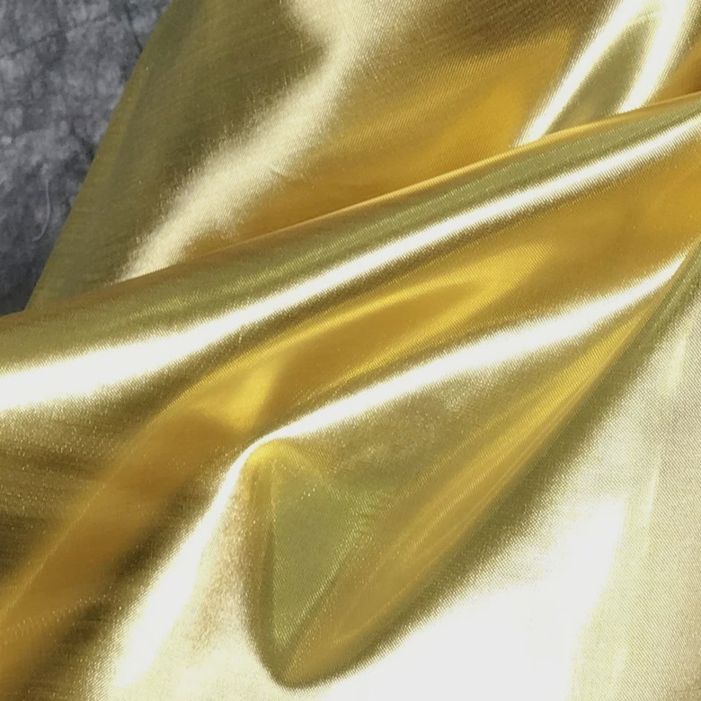 New Soft Gorgeous Golden Yellow Satin High-end Fashion Fabric Skirt Dress Glitter Fabric Large Hole Mesh Fabric