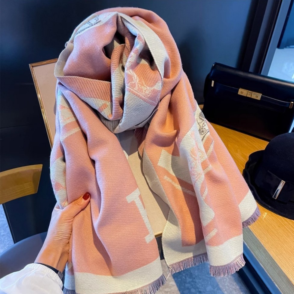 Internet Celebrity Popular Blue H Carriage Scarf Women's Autumn and Winter New Imitation Cashmere Versatile Thickeneded Warm Shawl Scarf