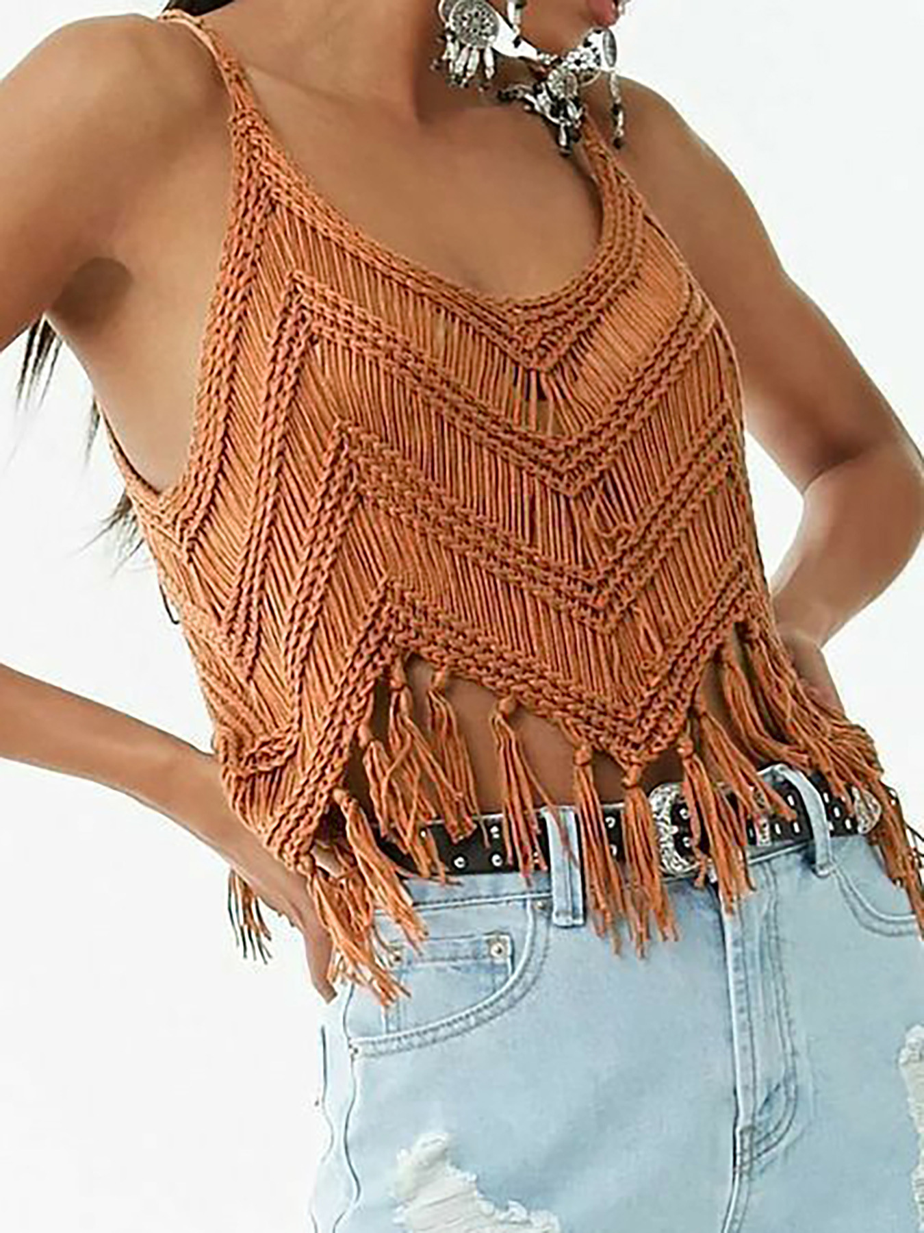 Foreign Trade Cross-Border European and American Amazon Source Manufacturer Women's Knitted Knitwear Tassel Pullover Hollow Beach Style Summer