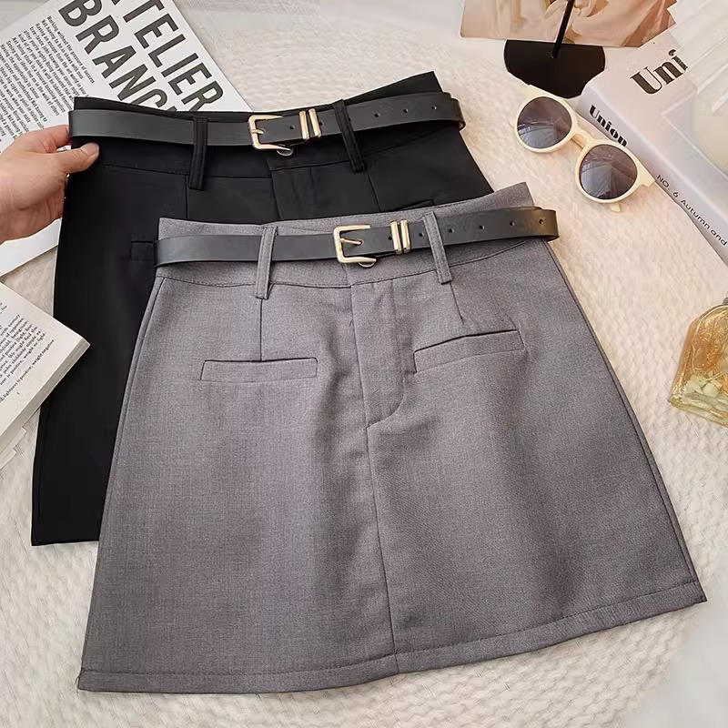 Grey Suit Skirt Women's Spring 2024 New Korean-style Slim All-match Anti-glare High Waist A- line Skirt