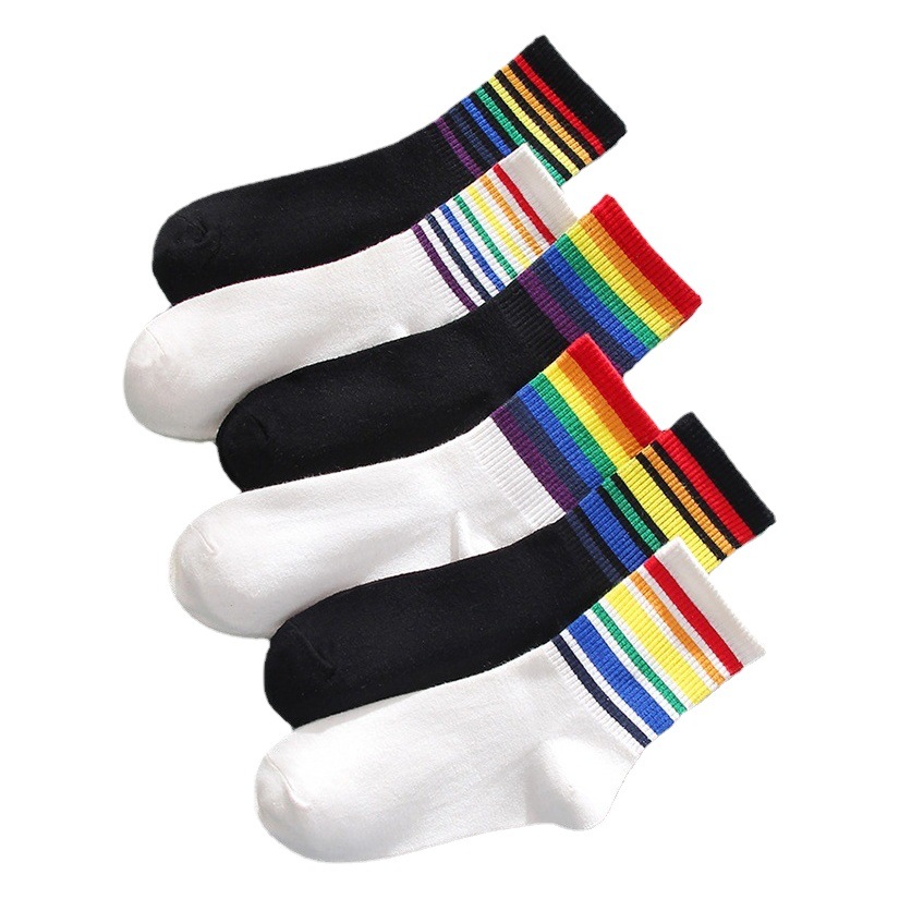 Rainbow Socks Women's Mid-Calf Socks Summer Thin Cotton Socks Sports Socks Pile Socks Ins Trendy Socks Autumn and Winter Wholesale Women