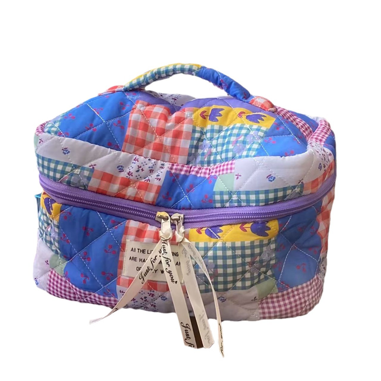 Picture of Purple Stitching Flower Cosmetic Bag Travel Portable Fresh Hand Wash Bag High Color Value Skin Care Storage Bag