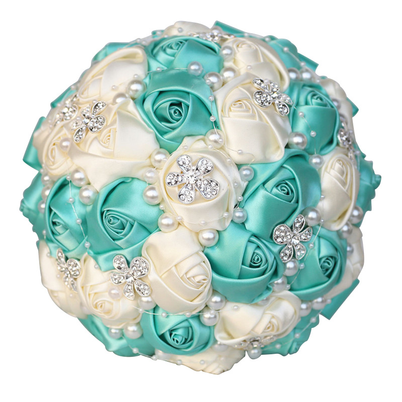 Picture of European and American Super Beautiful Ribbon Flower Wedding Supplies Bride's Hand-held Flower Five-flower Beaded Hand-held Flower Wedding Supplies Hand-held Flower