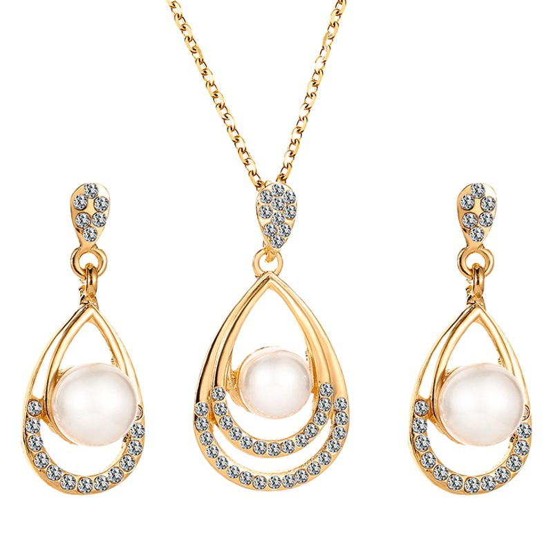 Fashion Pearl Jewelry Set Elegant Drop Necklace Earrings Two-Piece Set Personality Elegant Bridal Jewelry Wholesale