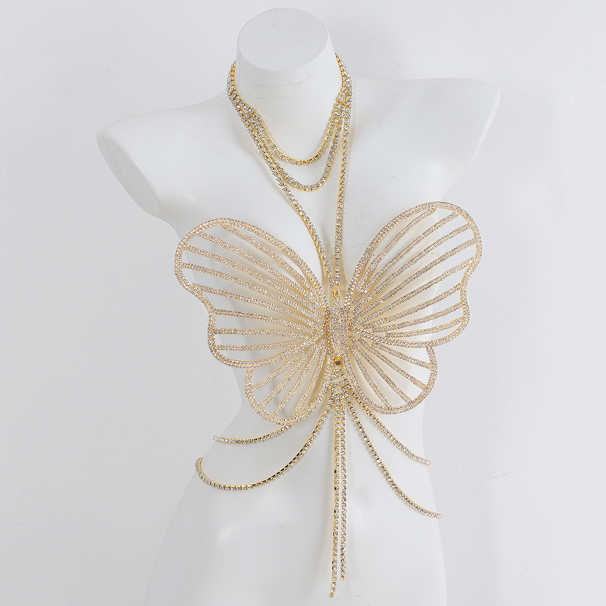 Picture of Fashion Light Luxury Full Diamond Body Chain Women's European and American Exaggerated Fashion Week Party Personalized Rhinestone Big Butterfly Chest Chain Accessories
