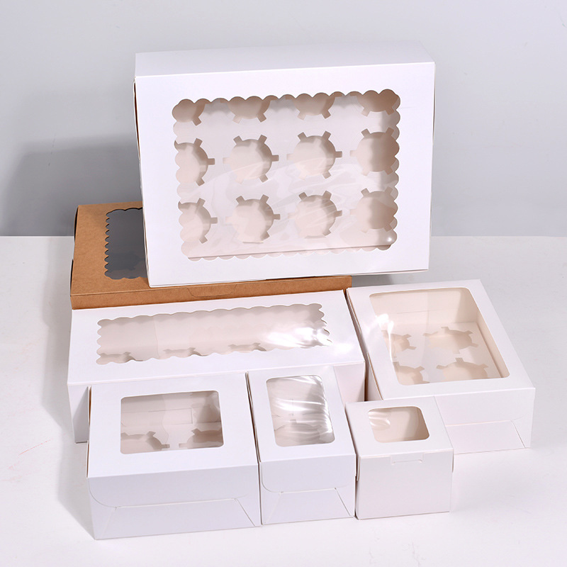 Cupcake packing box transparent window dessert Maffen cup packing box paper cup box 4/6/8/9/12 carton