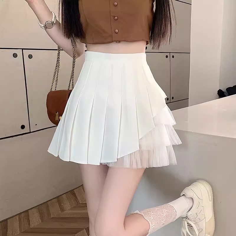 White Short Skirt Women's 2024 New Spring and Summer High Waist Small Mesh Elegant A- line Fashion Pleated Skirt