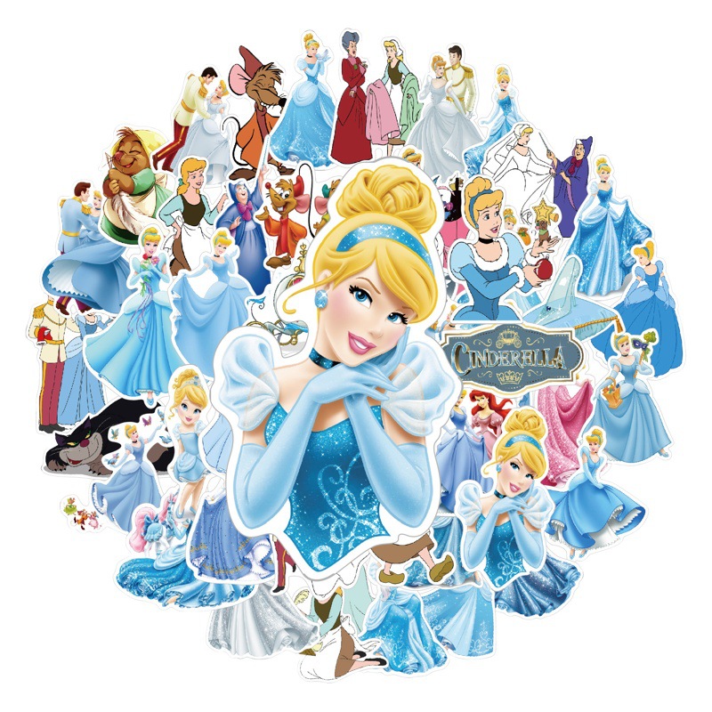 Picture of 50 Cinderella pvc waterproof stickers children's diy hand account stickers stationery box stickers little girl toy stickers