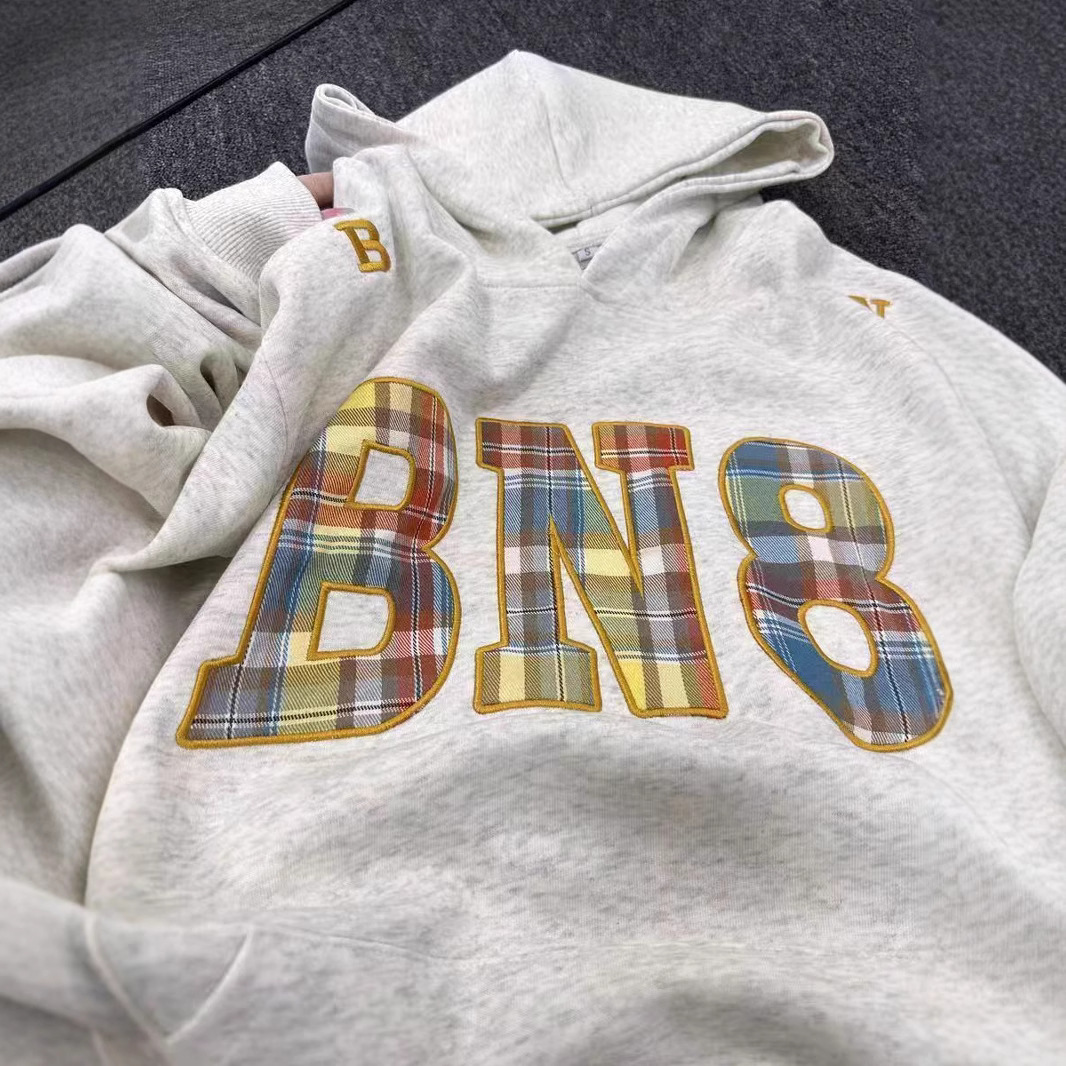 Li Huohuo American Embroidered Vintage Plaid Letter Hooded Sweatshirt Spring and Autumn 2024 Lazy Loose Fashion Brand Coat Love