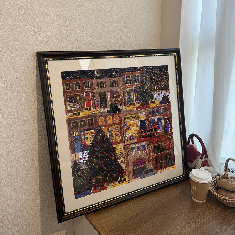 American Retro Winter Lantern Puzzle Frame Wholesale Square Wall-Mounted DIY Gift Framing Outer Frame Winter Lantern Christmas Puzzle Frame