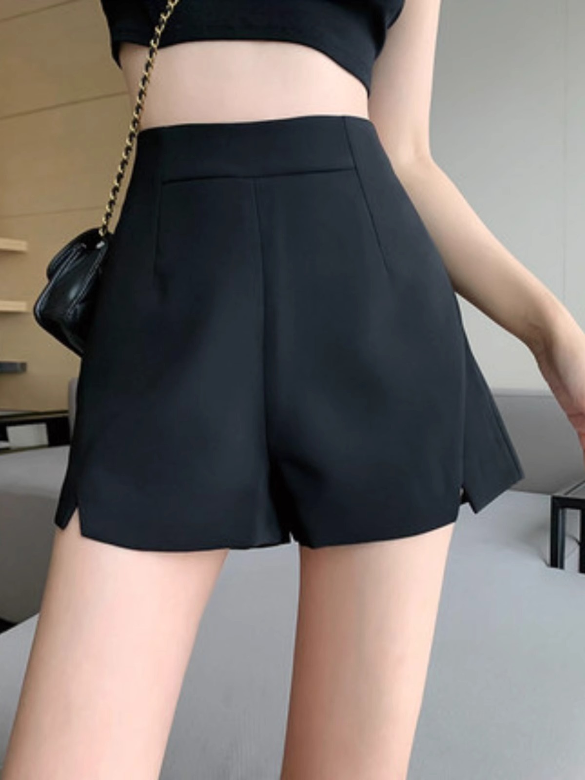 Shorts Women's Summer 2024 Black Dress Pants Women's Fashion Small High Waist Slimming Elegant Casual Wide Leg Hot Pants