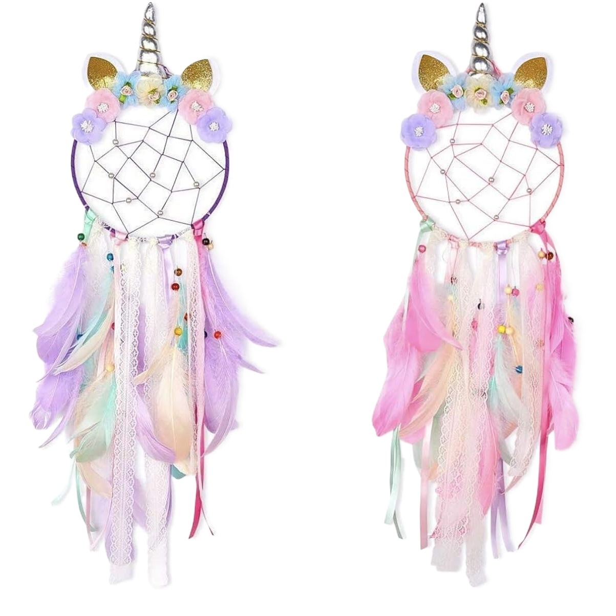 INS Unicorn Dream Catcher Net Lace Feather Wall Decoration Children Sleeping Dream Catcher Net Wall Hanging Decoration Holiday Gift