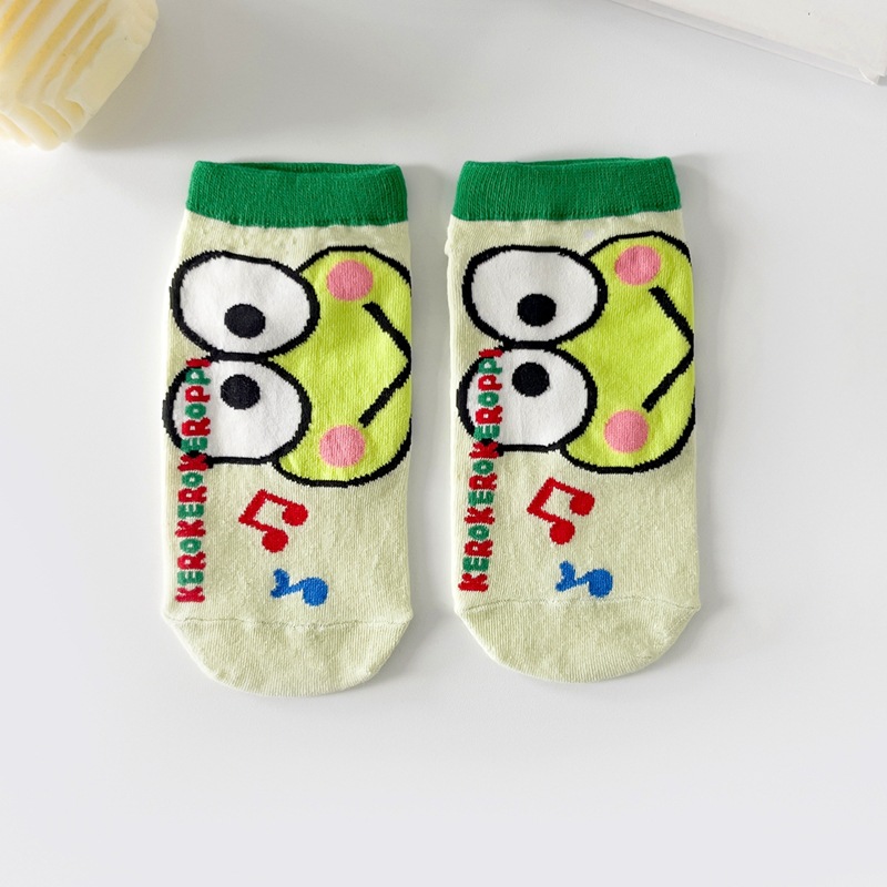 Picture of Women's socks spring and autumn Japanese cartoon green frog cute socks Korean style women's boat Socks combed cotton socks in stock wholesale