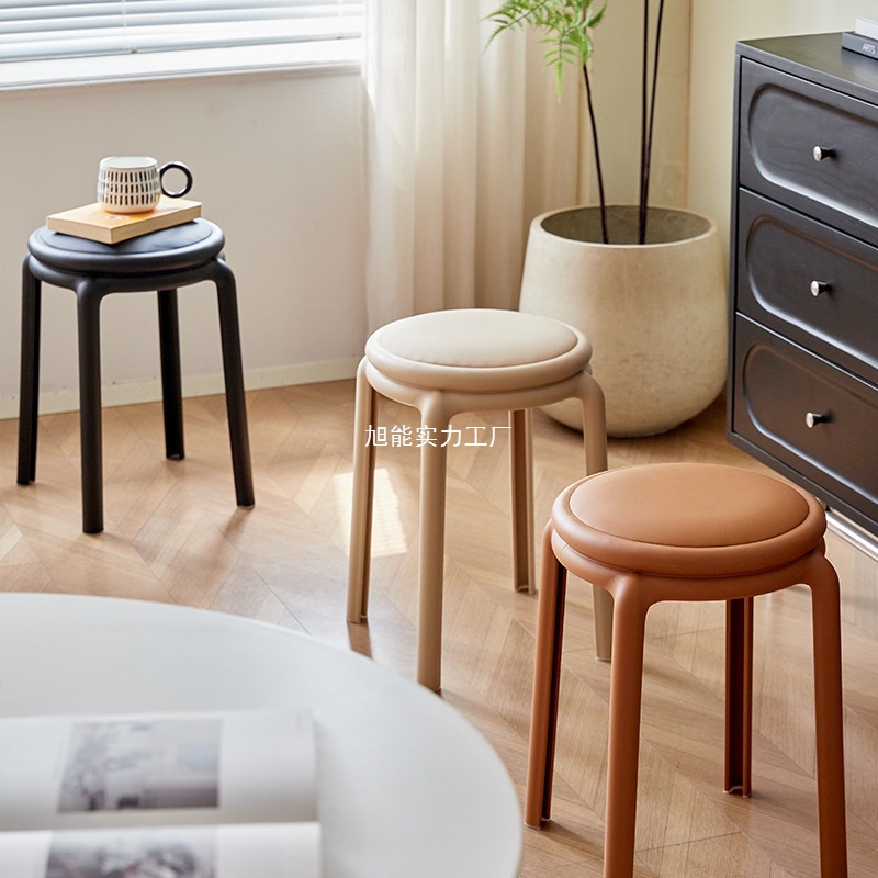 Thickened Household Stackable Plastic Stools, Simple Living Room Dining Table Round Benches, Sturdy Spare High Stools, Ready for Delivery